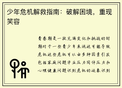 少年危机解救指南：破解困境，重现笑容